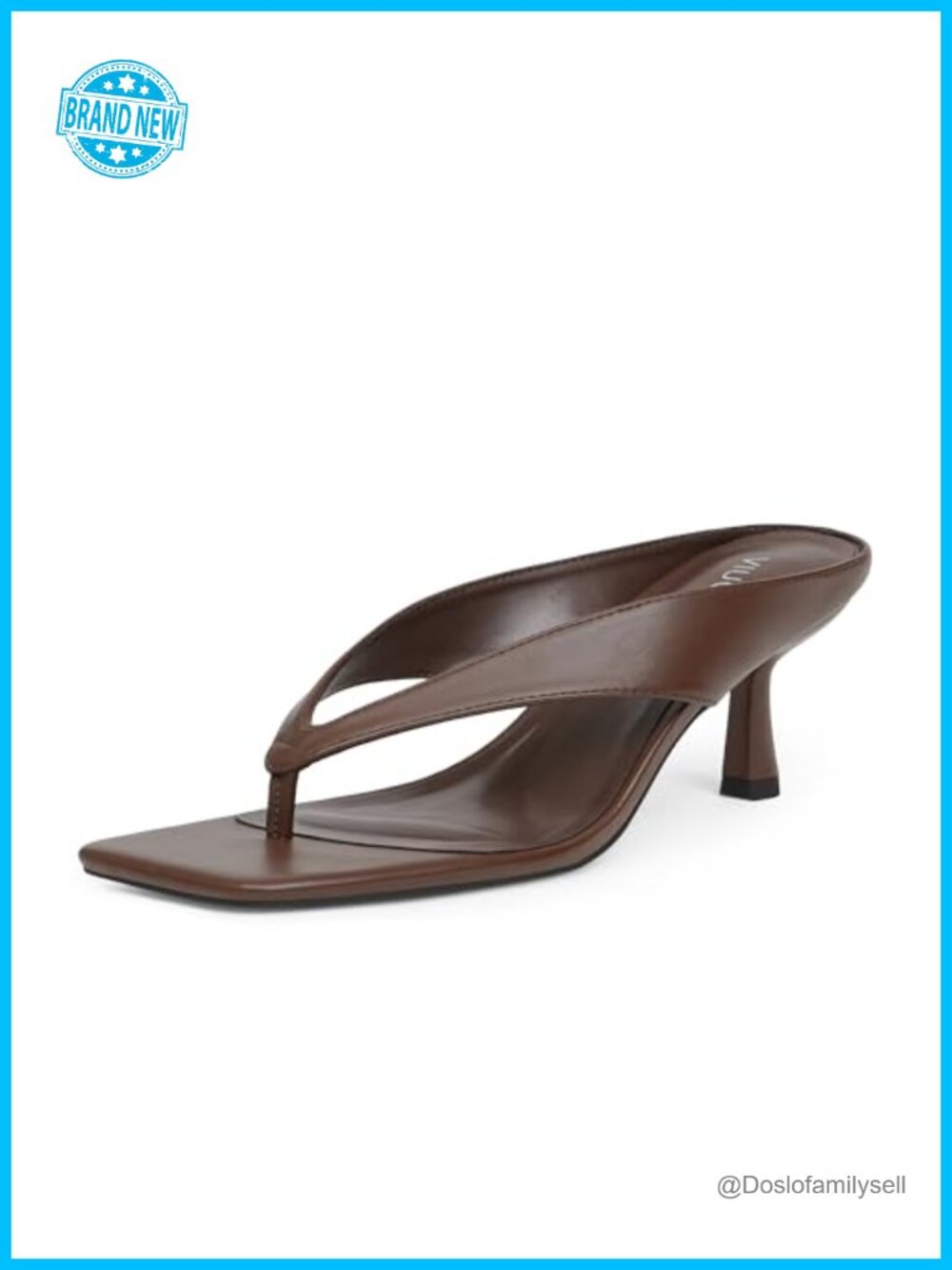 Square Toe Thong Kitten Heel Sandals Faux Leather Slip On Heels